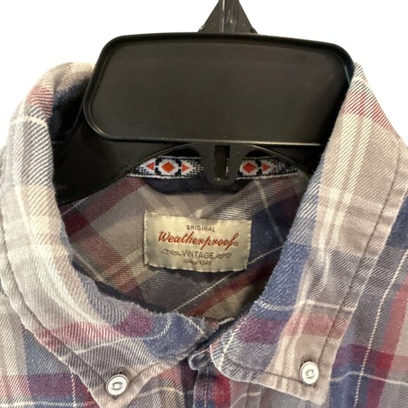 Weatherproof Vintage Plaid Flannel Shirt Red Blue Long Sleeve Button Up Men’s M - Picture 3 of 11